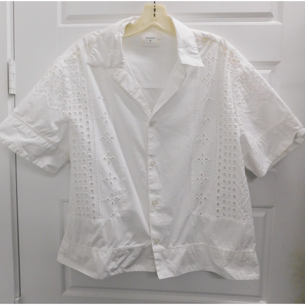 Billy Reid White Eyelet Cotton Button-Up Top Blouse sz M